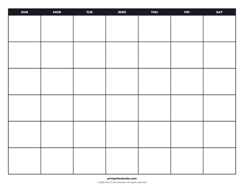 Blank Calendar — Bold essentials — US Letter · Landscape · Sunday start