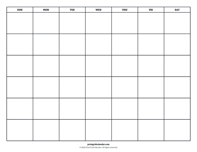 Blank Calendar — Bookish bold — US Letter · Landscape · Sunday start
