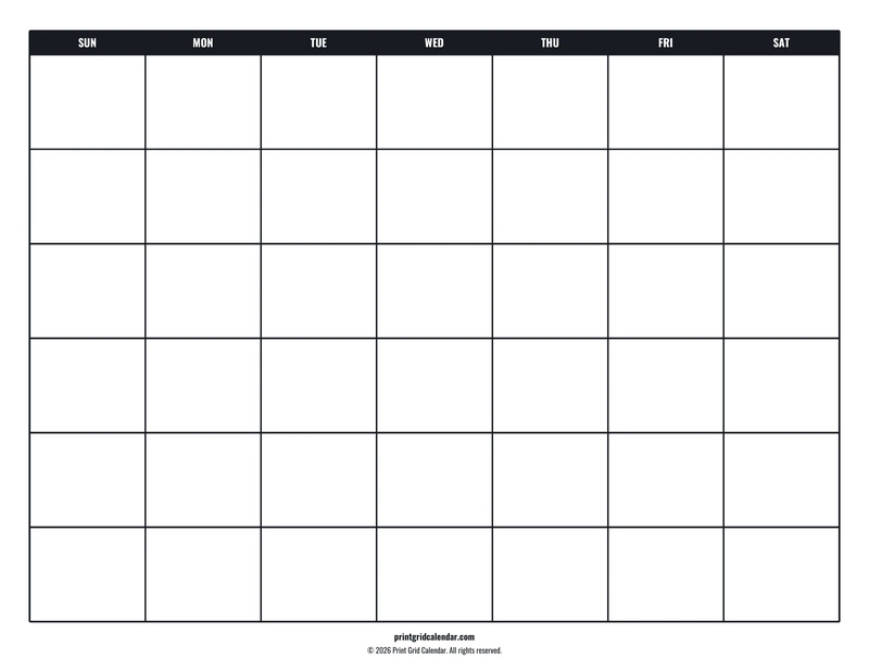 Blank Calendar — Tall workspace — US Letter · Landscape · Sunday start