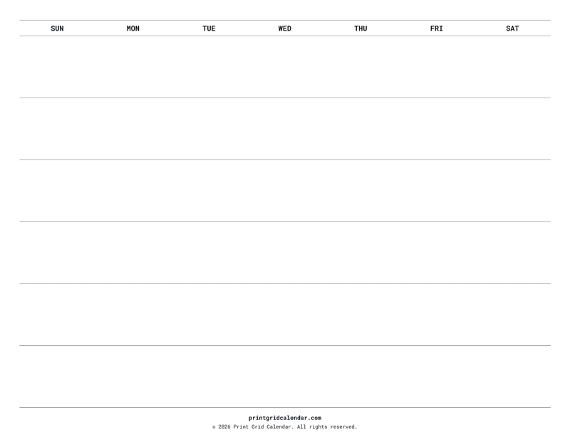 Blank Calendar — Quiet minimal — US Letter · Landscape · Sunday start