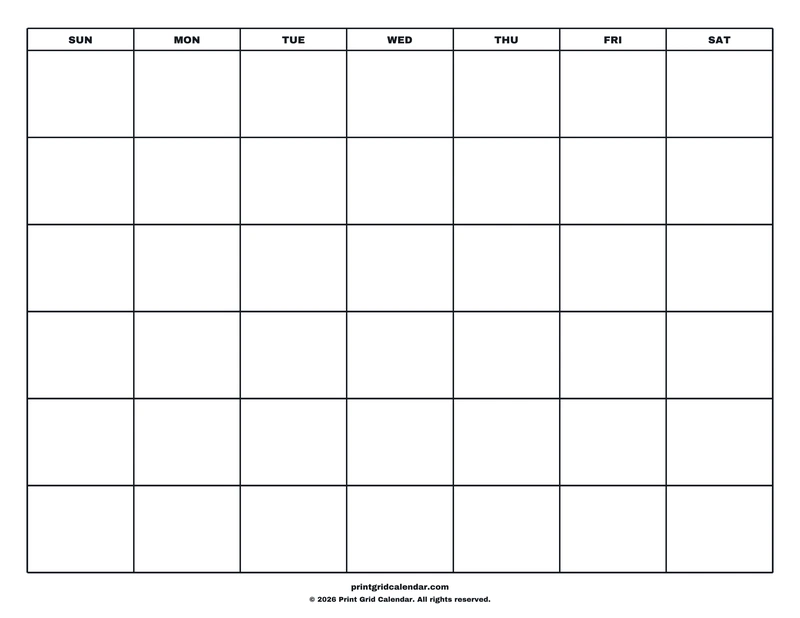 Blank Calendar — Big statement — US Letter · Landscape · Sunday start