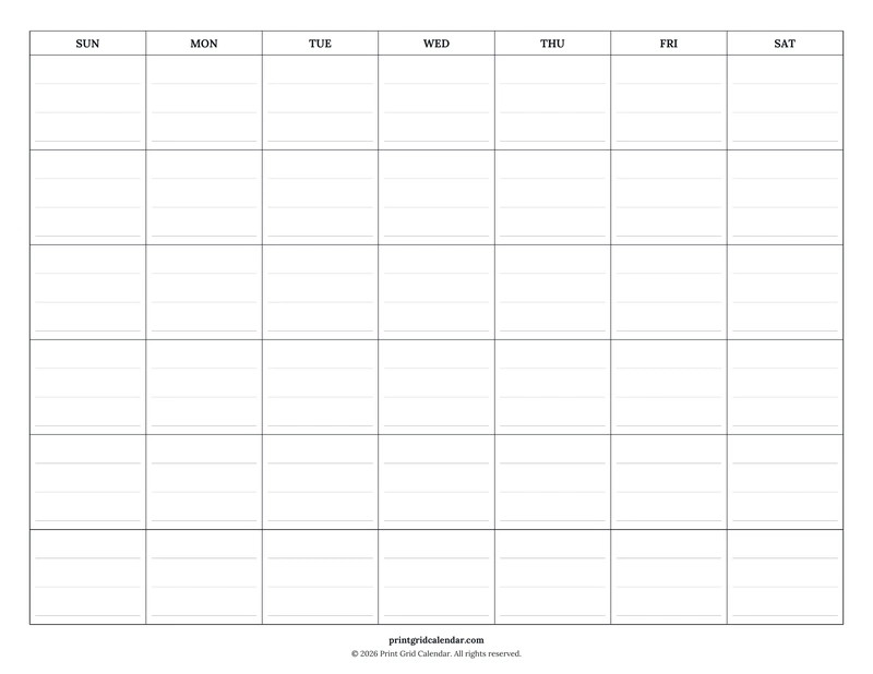 Blank Calendar — Ruled journal — US Letter · Landscape · Sunday start