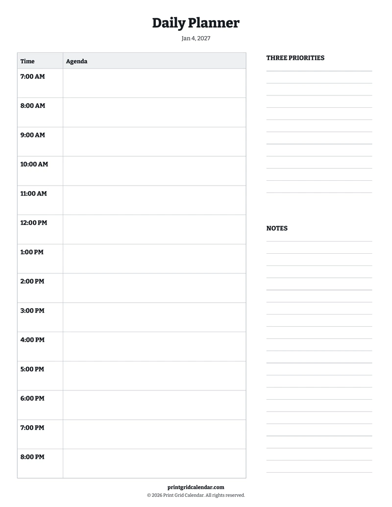 Daily Planner — Bookish bold — US Letter · Portrait · Monday start