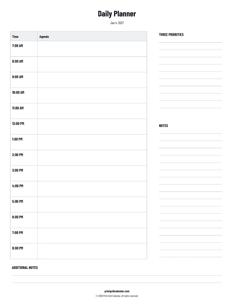 Daily Planner — Plans below — US Letter · Portrait · Monday start
