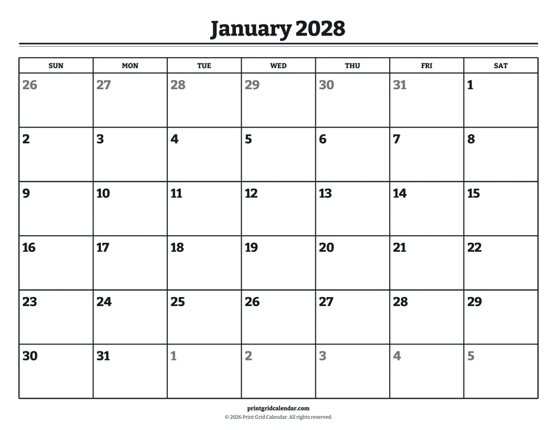 2028 Monthly Calendar Pack — Bookish bold — US Letter · Landscape · Sunday start