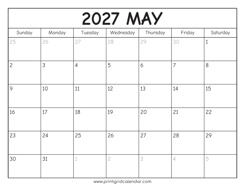 May 2027 Calendar — Rounded Outline — US Letter · Landscape · Sunday start