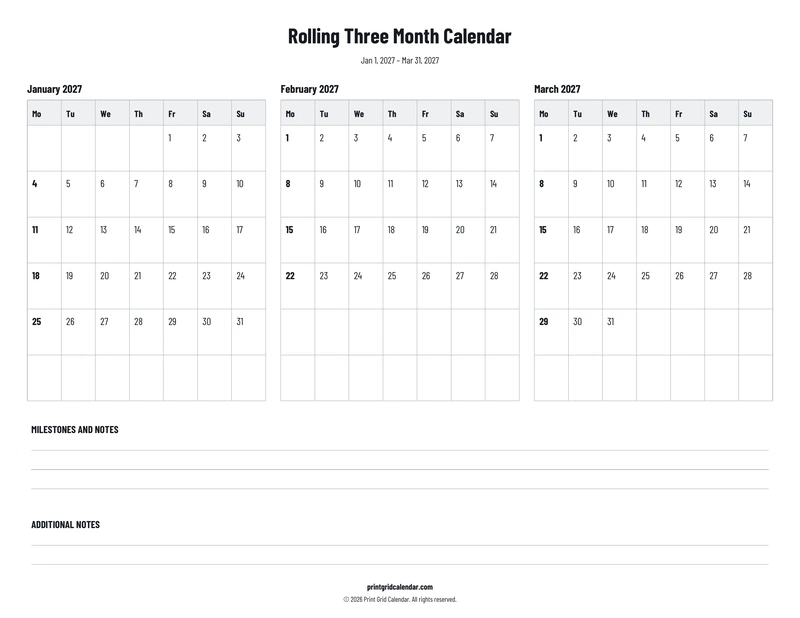 Landscape Architecture Notes.pdf Free Printable Rolling Three Month Calendar | PDF Download