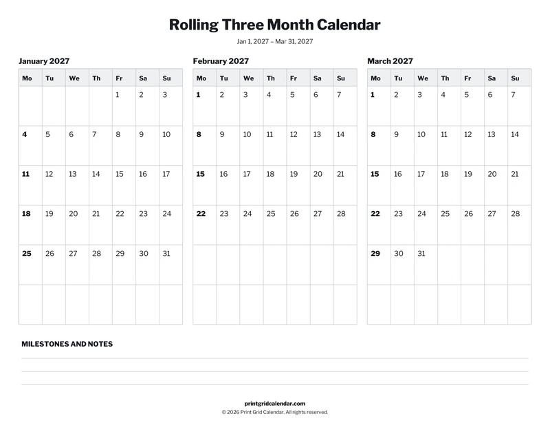 Landscape Architecture Notes.pdf Free Printable Rolling Three Month Calendar | PDF Download
