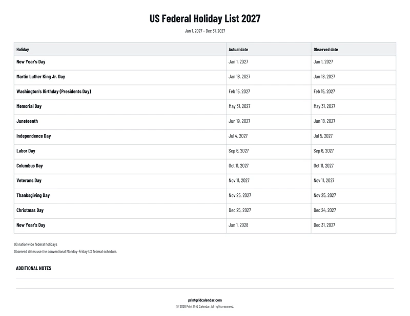 Landscape Architecture Notes.pdf Free Printable US Federal Holiday List 2027 | PDF Download