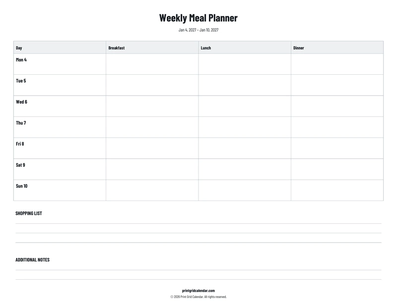 Weekly Meal Planner — Plans below — US Letter · Landscape · Monday start