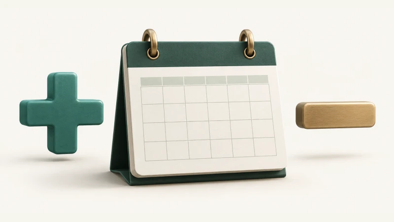 Illustration of an undated calendar between plus and minus symbols.