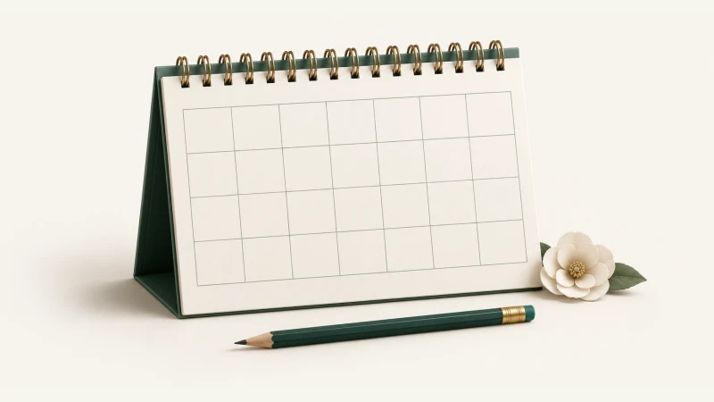 May 2027 Calendar — Print Grid Calendar illustration May 2027 Calendar — Undated calendar with paper details and forest green accents.