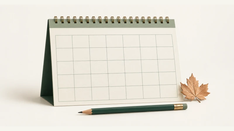 November 2027 Calendar — Print Grid Calendar illustration November 2027 Calendar — Undated calendar with paper details and forest green accents.