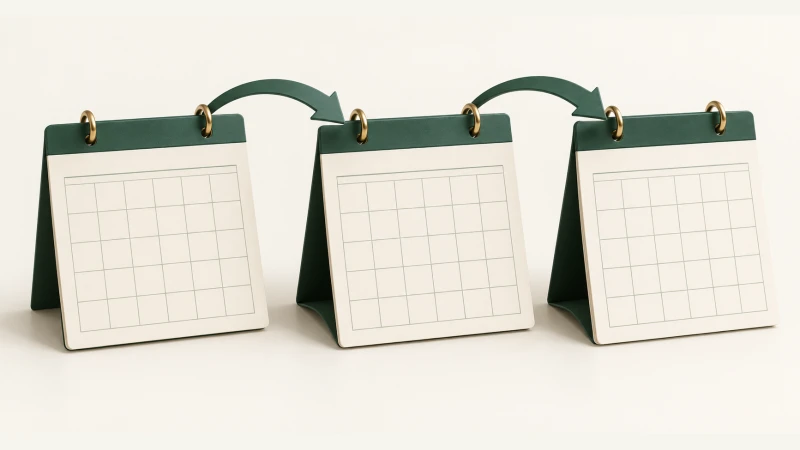 Rolling Three Month Calendar — Undated monthly cards arranged for three-month planning.