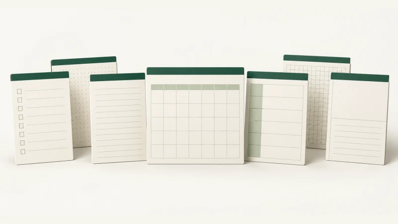 Weekly Day Blocks — Seven undated planning cards with green top edges.