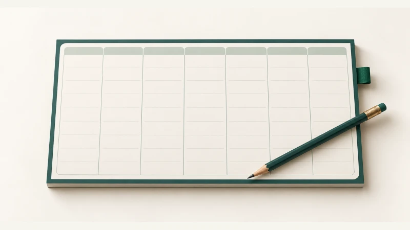 Weekly Planner — An undated weekly planning grid with seven columns and a green pencil.