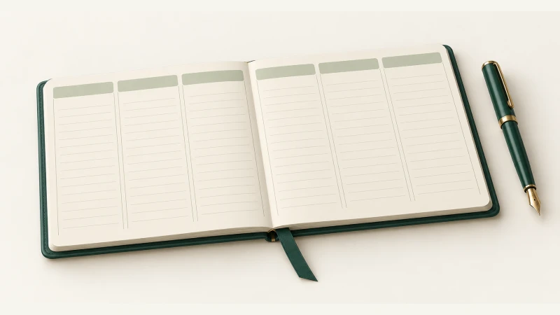 Weekly Writing Planner — A lined weekly planning sheet with seven writing sections and a green pen.
